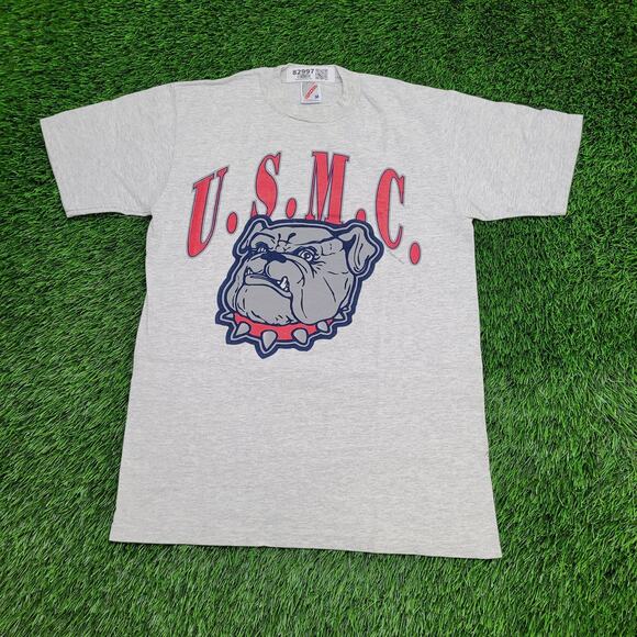 Vintage 80s USMC Marine Corps Shirt S/M 18x27 Gray Bulldog - Picture 1 of 13
